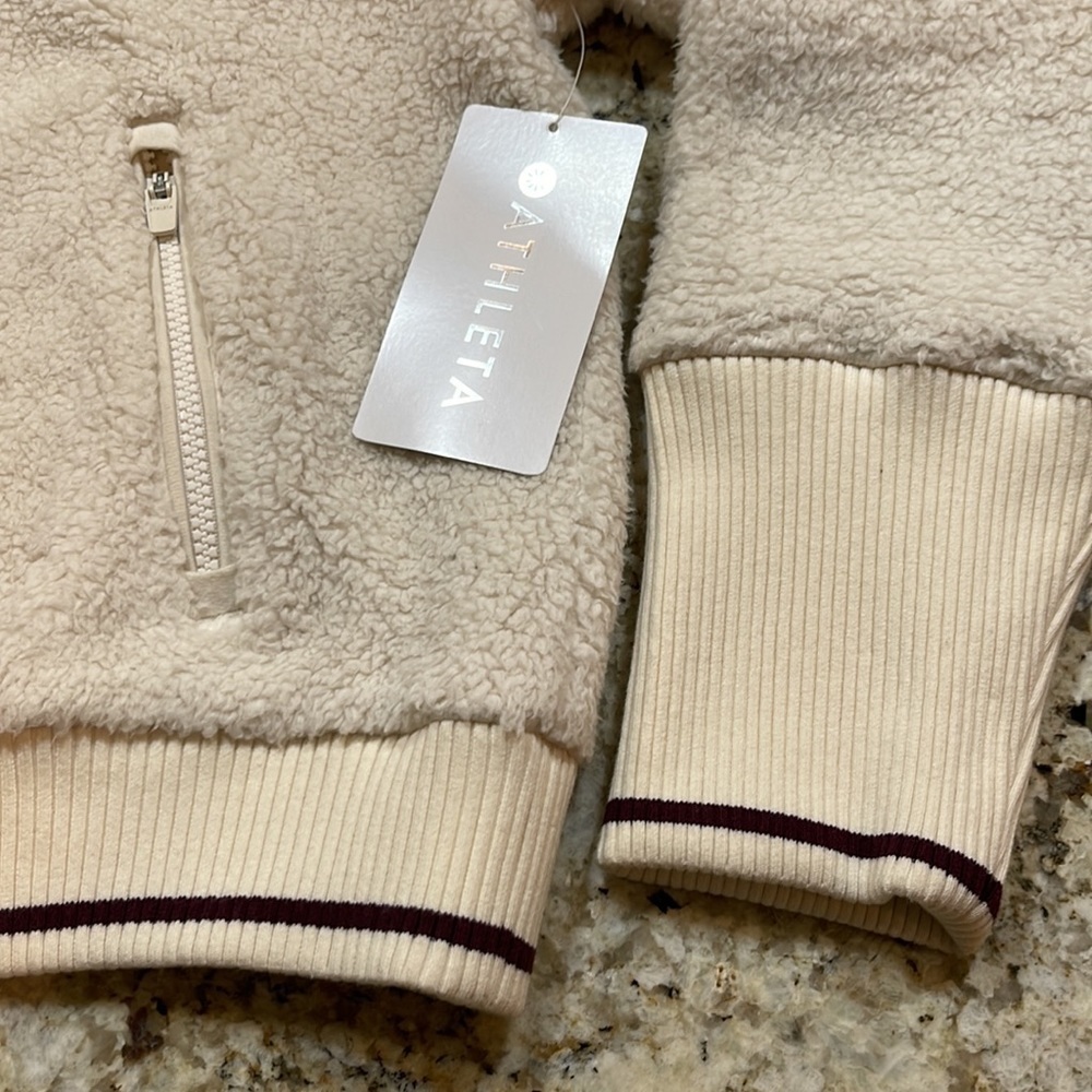 BNWT Athleta Tugga Sherpa Cropped Bomber Jacket XL Natural Beige Cream - Picture 7 of 14